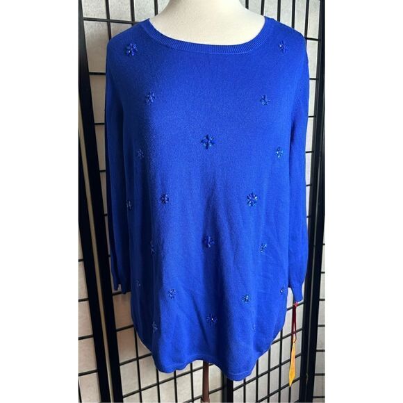 Ruby Red Cobalt Blue Sequin Adorned Sweater - Picture 2 of 7